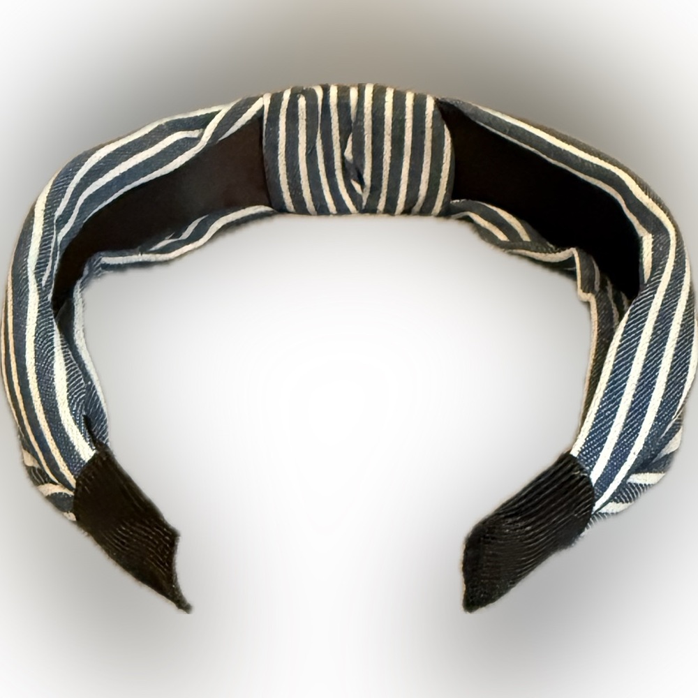 💙Stylish Blue & White Striped Denim Headband/NIP💙 - Picture 4 of 4